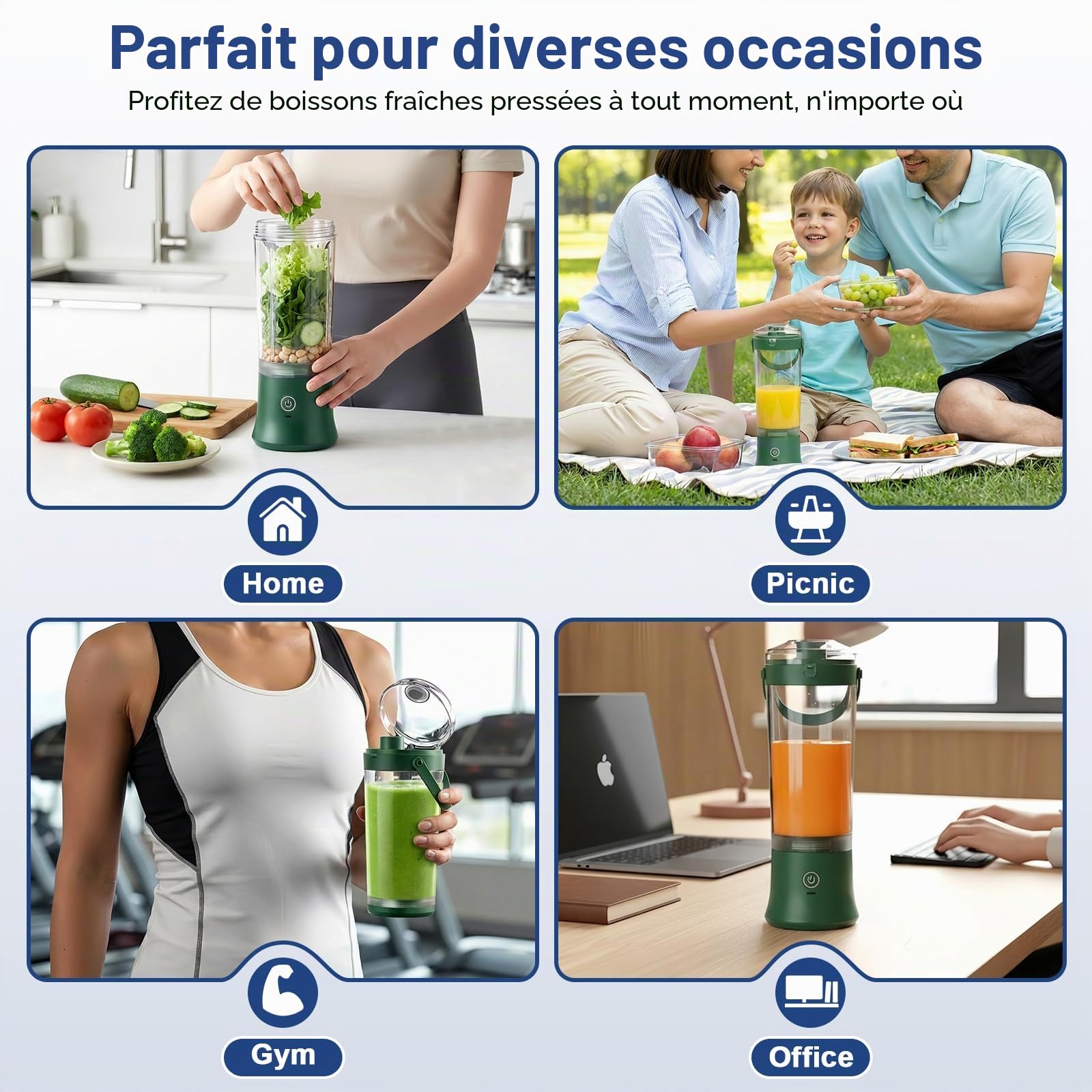 TOPESCT Mixeur portable pour shakes et smoothies,mini mixeur personnel 500 ml,rechargeable par USB avec 6 lames ultra-tranchantes pour les voyages,le bureau et le sport(Vert noirâtre)