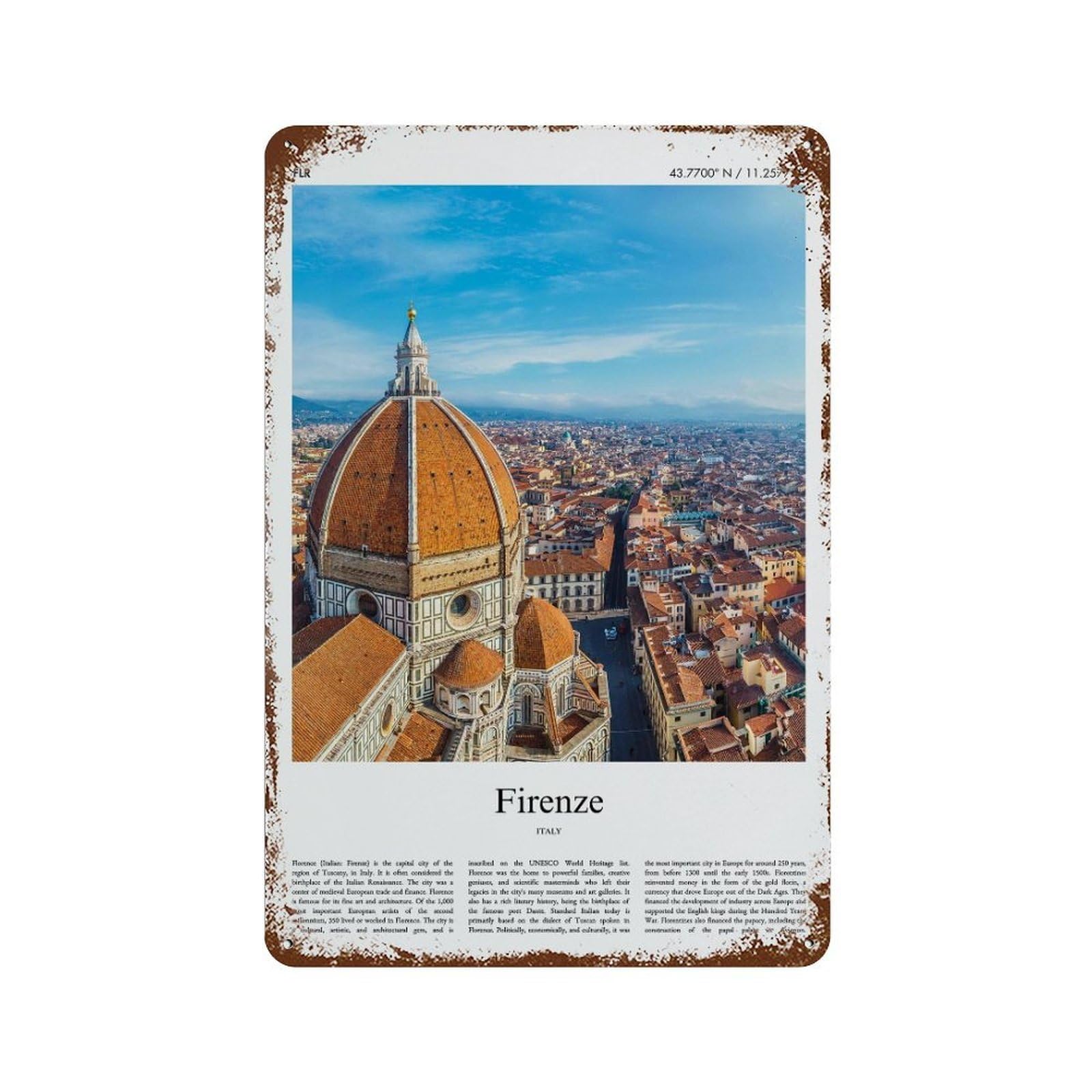 xiaoxiaoshen Firenze ITALY City Scenery Wall Decor Art Metal Tin Poster Modern Home Decor Art Home Bar Shop Decorations Vintage Sign 30x20cm