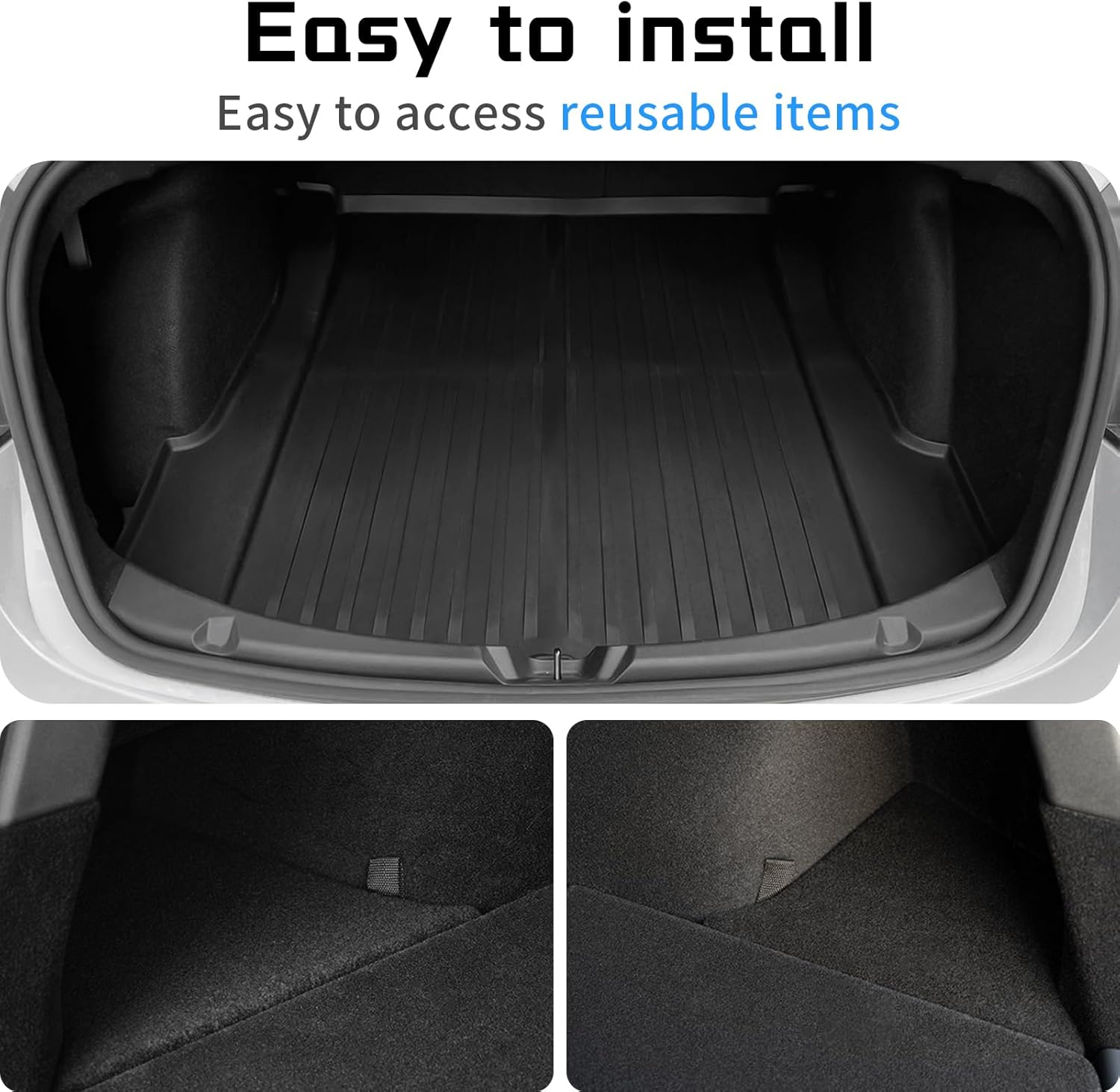 2PCS Trunk Organizer for Tesla Model 3 Highland Trunk Storage Bins with Carpeted Lids TPE Waterproof Odorless Rear Side Storage Box Interior Accessories 2024 2025