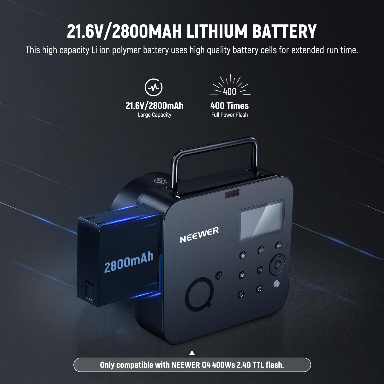 NEEWER Q4/Q4PRO - Batería Recargable de Litio de 21,6 V/2800 mAh, Repuesto Solo Q4/Q4PRO Studio Flash luz estroboscópica, NB-Q4