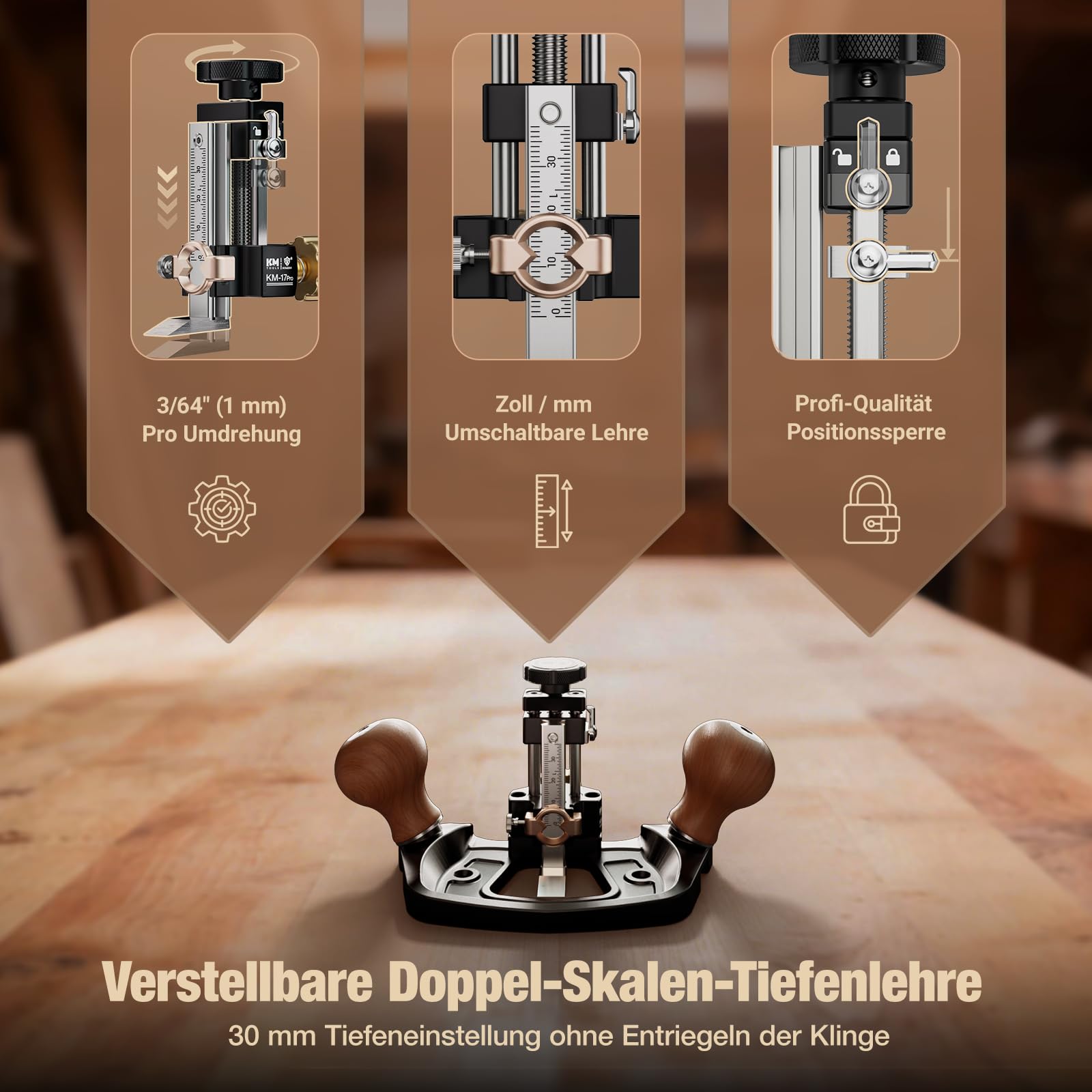HONGDUI KM-17 PRO Router Hobel Holzbearbeitung Oberfräse Hobel zum Stimmen von Tischlereien, Schneiden von Nuten, Einsteckrillen