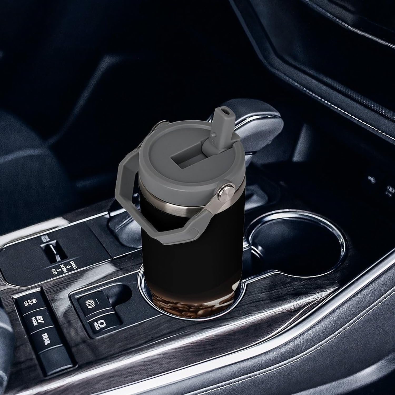 Coffee Cup And Coffee Bean Water Bottle 30 Oz Fits Car Cup Holder,Insulated Coffee Mug Large Capacity Car Cups,Stainless Steel Double Wall Sport Bottle for Travel Sports Gym