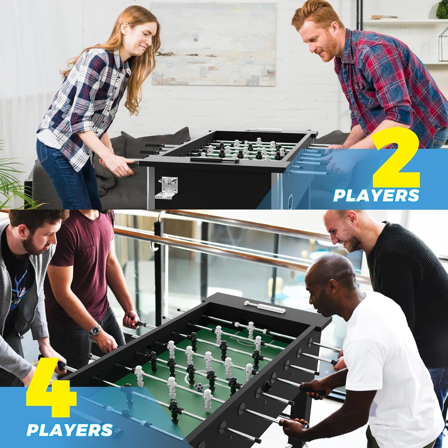 Large 55in Full-Size Foosball Table with 9 Balls, 2 Cup Holders, Heavy Duty Foosball Table Adult Size for Adults and Children, Sports Arcade Soccer Game for Home, Office, and Game Room Fun