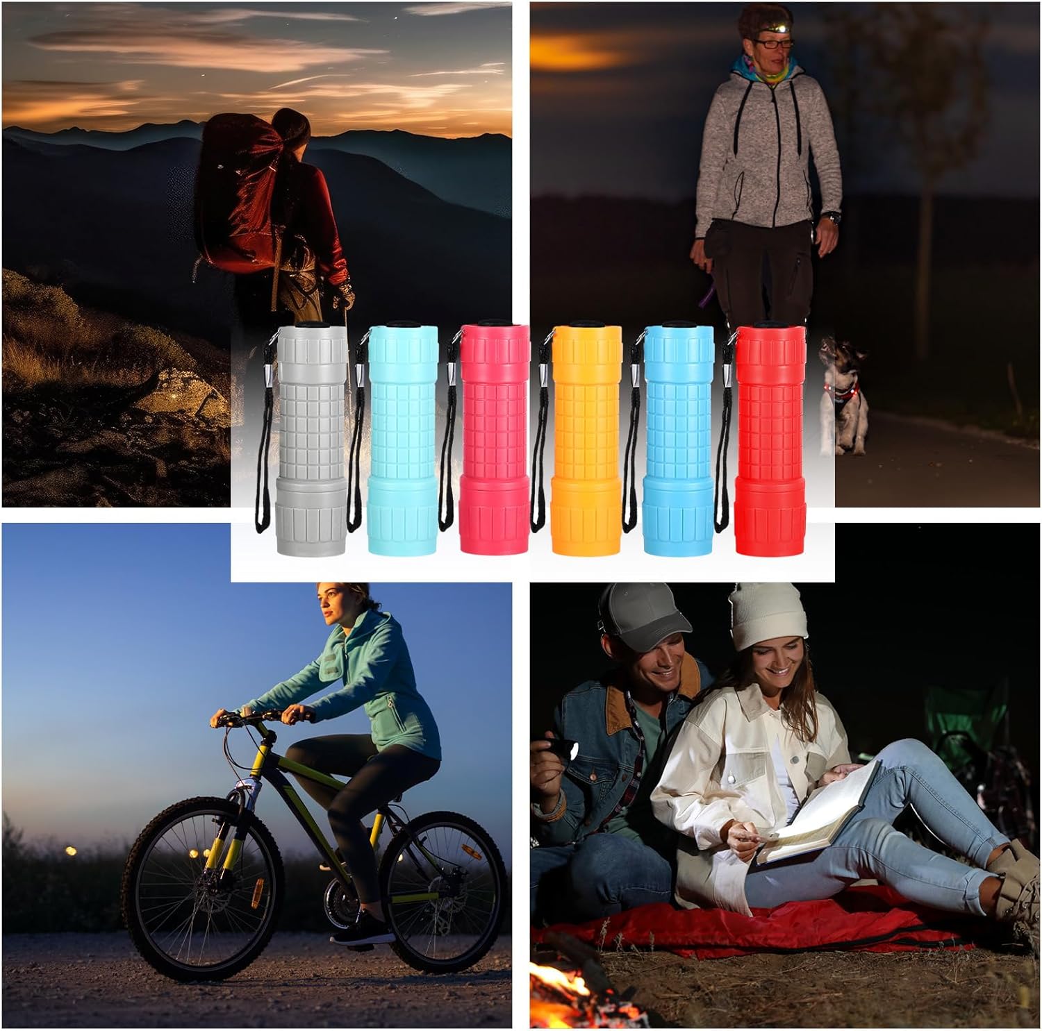 Glooglitter 30 Pack 9 LED Small Mini Flashlight Set Plastic Handheld Flashlights with Lanyard, 3 AAA Batteries Included Night Reading Camping Emergency Hunting, 6 Color (Bright Color)