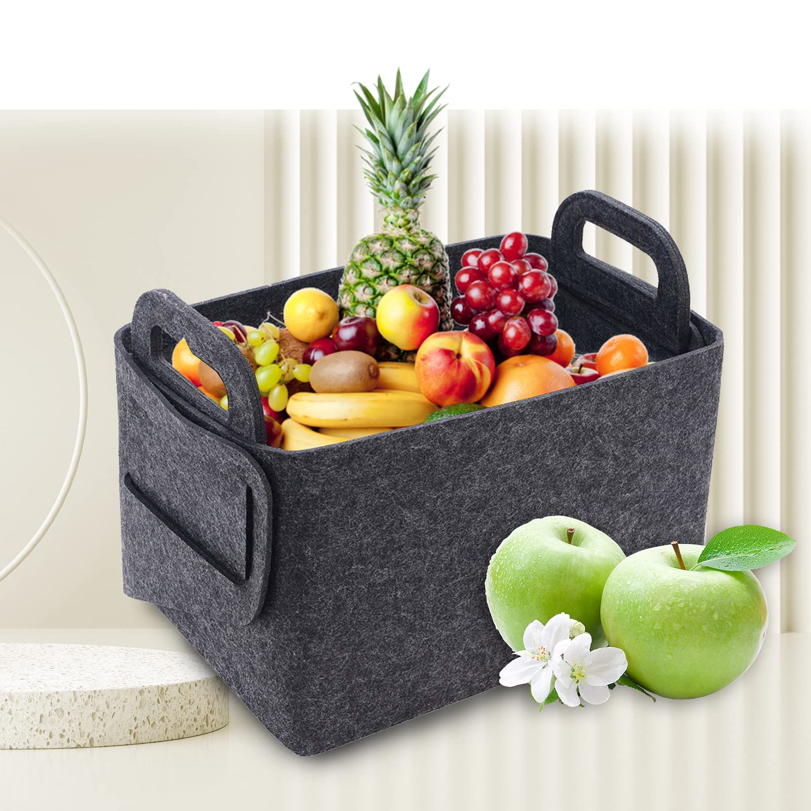 Feuerholzkorb Leder Brennholzkorb Holzkorb Klein mit Henkel Filz Aufbewahrung Ideal für Holz, Kaufartikel, Zeitungen,40x25x28cm