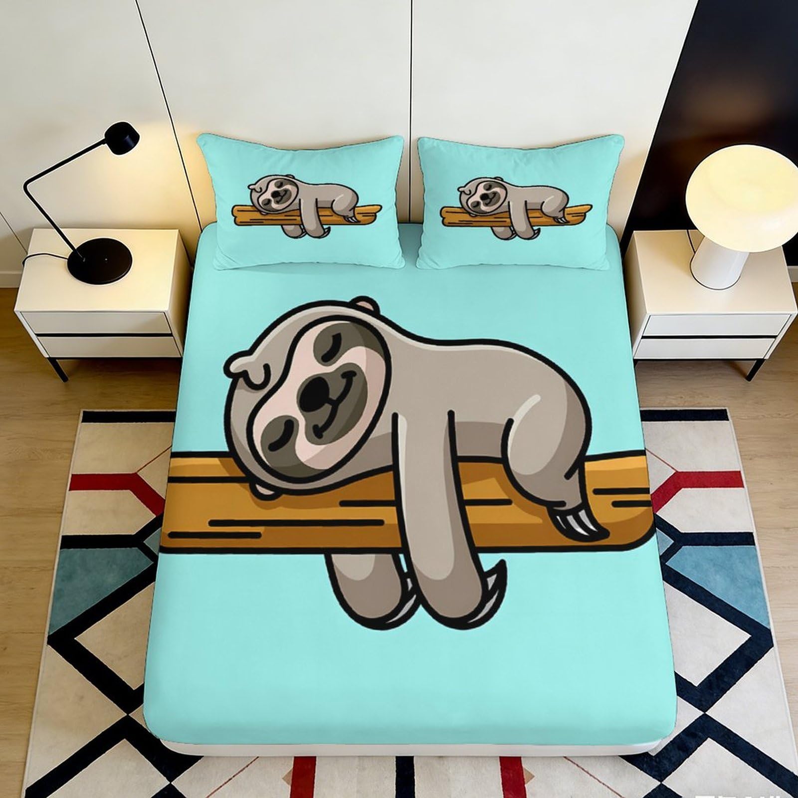 Uxinyoume Style-6 3D Printed Sloth Cartoon Fitted Sheet Microfiber Anti-Slip Animal Tree Bed Cover For Bedroom Dorm Decor 90X200x25cm