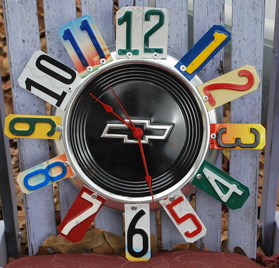 Clock Chevy Hubcap Clock,License Plate Garage ClockChevy