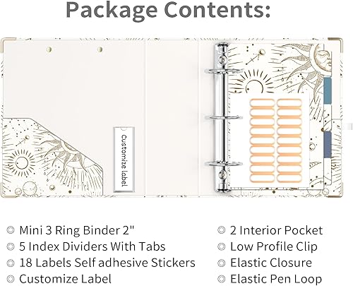 Miniatura 106 de Ospelelf Mini 3 Ring Binder, 2 Inch, Cute Pink Marble Binder for 5.5" x 8.5" with 5 Tab Dividers, File Folder Labels and Low Profile Clipboards