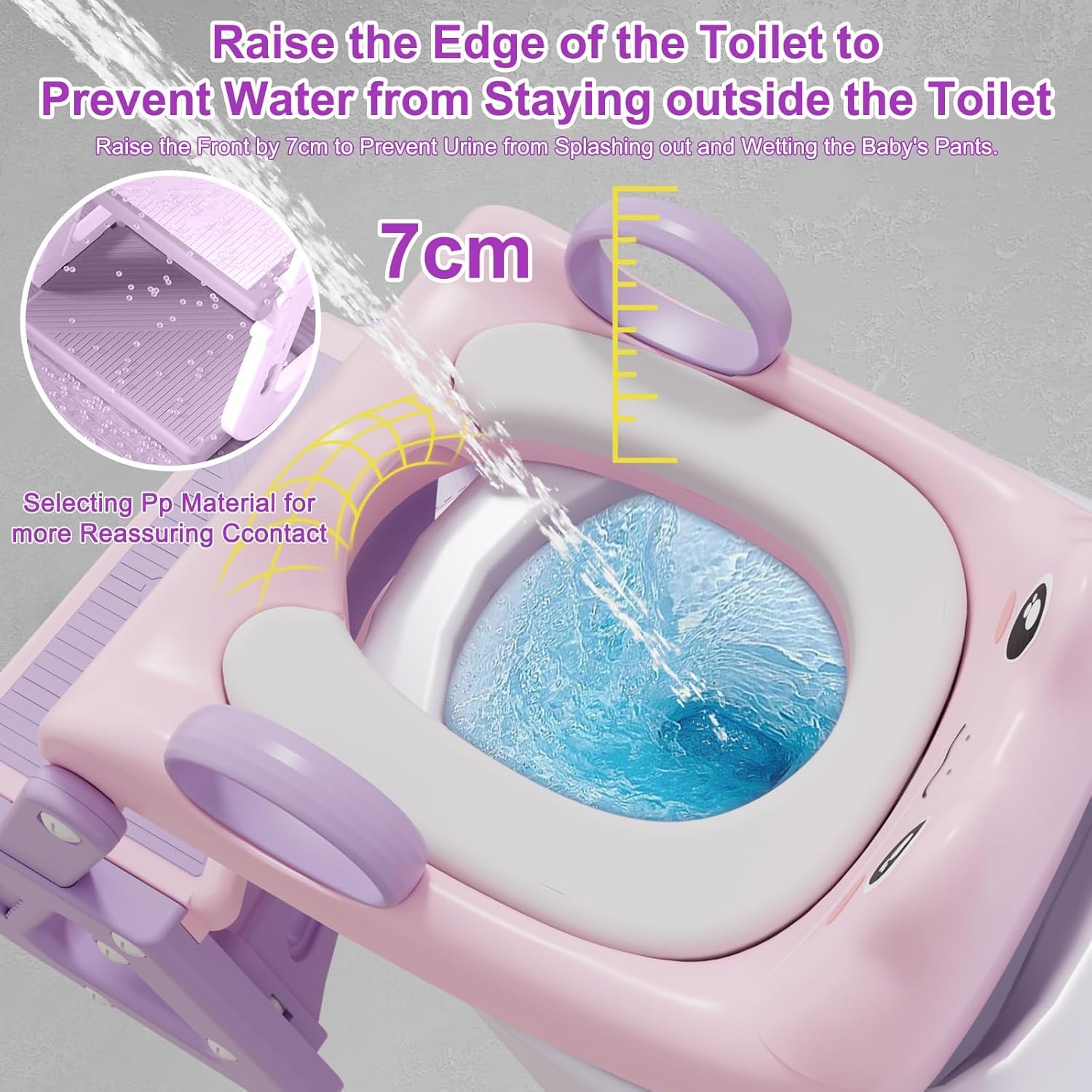 Riduttore Wc Bambini con Scaletta, Stabilizzare Scaletta Wc Per Bambini con Struttura a Triangolo,Scaletta Riduttore Wc per Bambini,Cuscino in PVC Impermeabile,Antiscivolo e Pieghevole,rosa