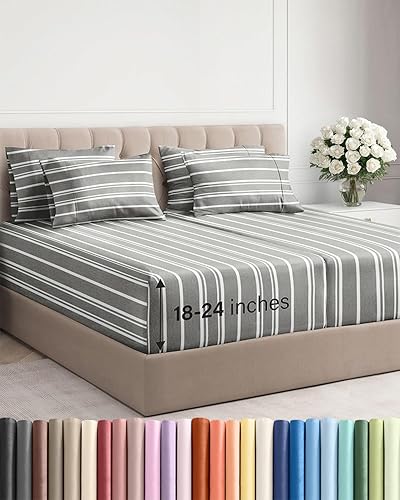 Miniatura 132 de Juego de sábanas de bolsillo extraprofundo, transpirables, refrescantes, suaves, de ajuste fácil, sin arrugas y cómodas, para hotel, 7 piezas