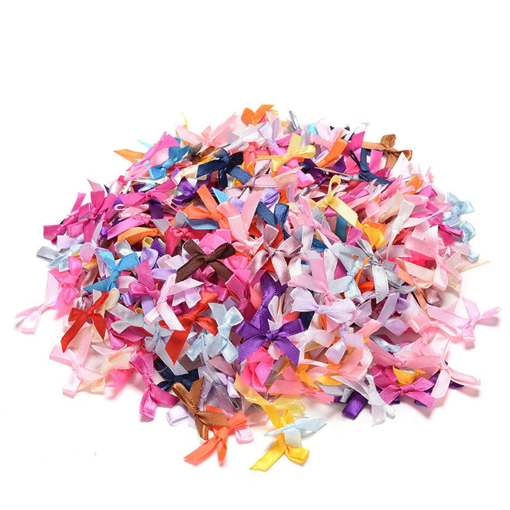 Photo 1 of 100Pcs Colorful Assorted Smallest Satin Ribbon Bows Size 10 mm. Tiny Embellishment Craft Artificial Applique Wedding Ribbons Fabric Ribbons