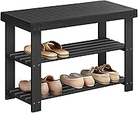 SONGMICS 3-Tier Bamboo Shoe Rack Bench - Entryway Storage Organizer, 286 lb Capacity, Ink Black ULBS04H, 11.3x27.6x17.8"