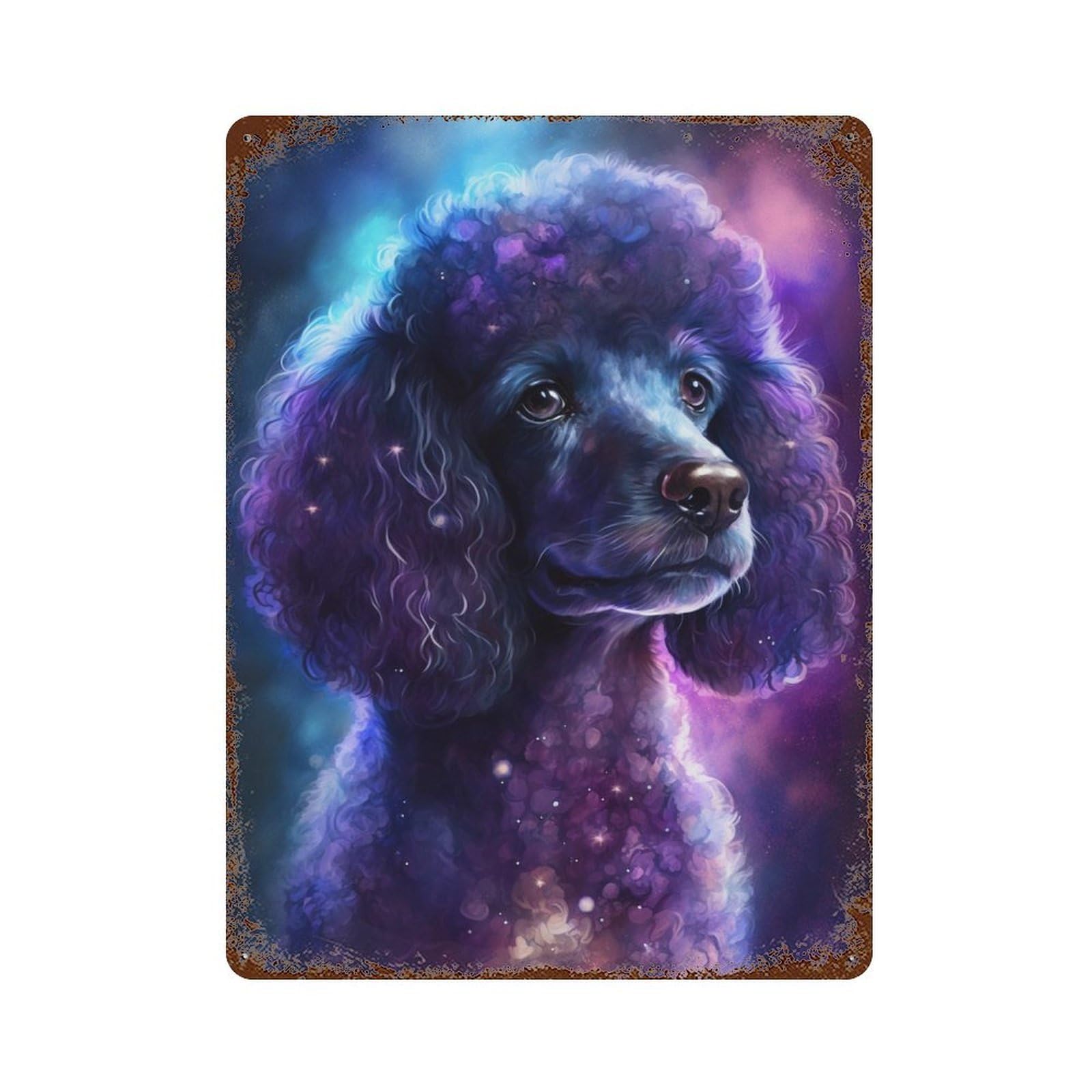 Vintage Rust Metal Sign Cosmic Poodle Art Print-7 15.7"x11.8", Old School Wall Decor for Garage, Bar And Workshop Decor