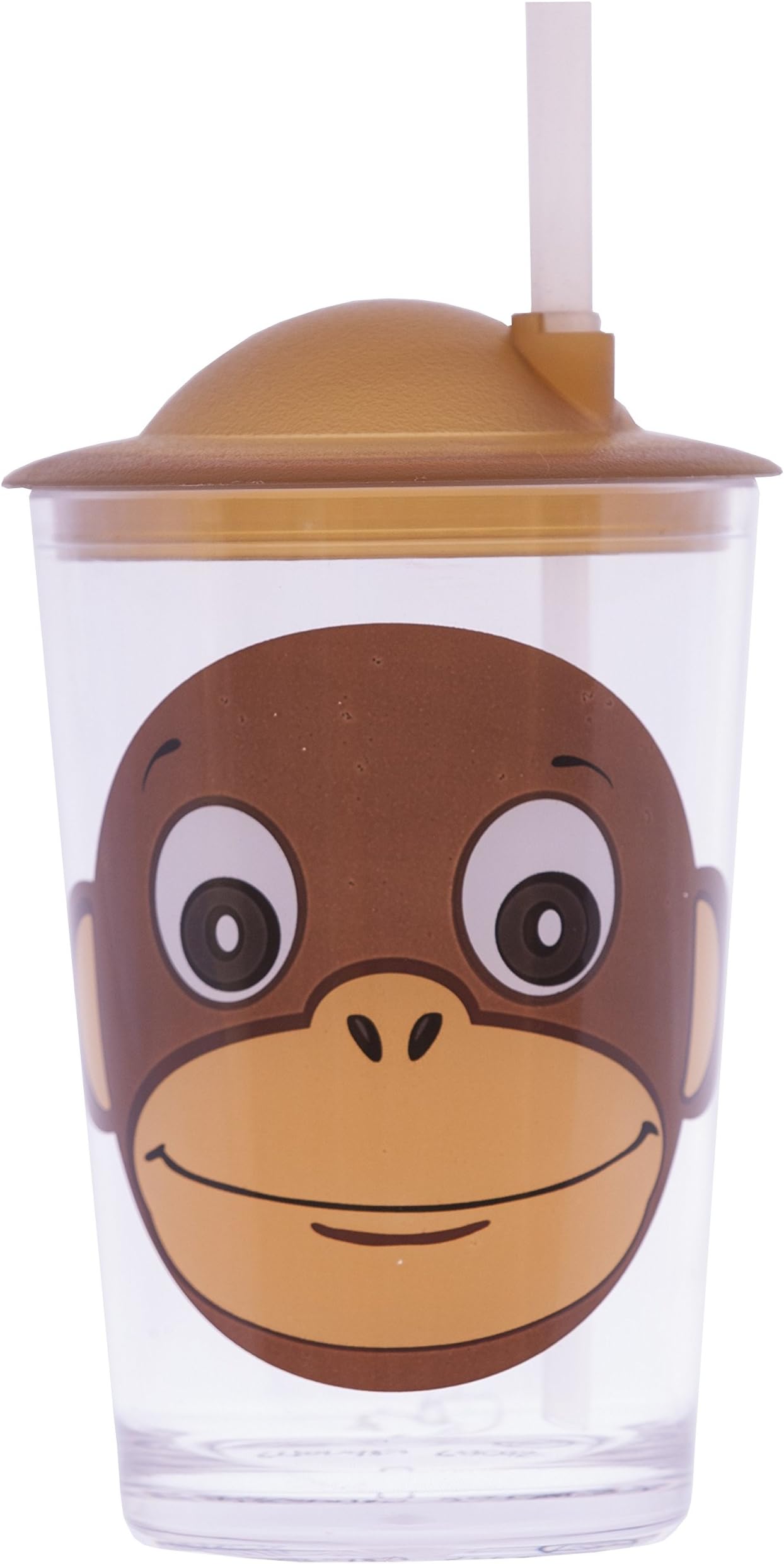 Epicurean Europe 7.5 x 7.5 x 14.2 cm Acrylic SAN Friendly Faces Children's Brown Monkey Design Tumbler with Straw Lid, Clear