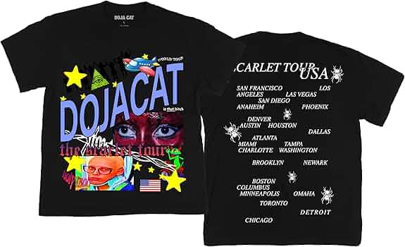 Doja Cat Unisex-Adult Official The Scarlet Tour Merch Date Back Meme T-Shirt,  Black, Large : Amazon.co.uk: Fashion