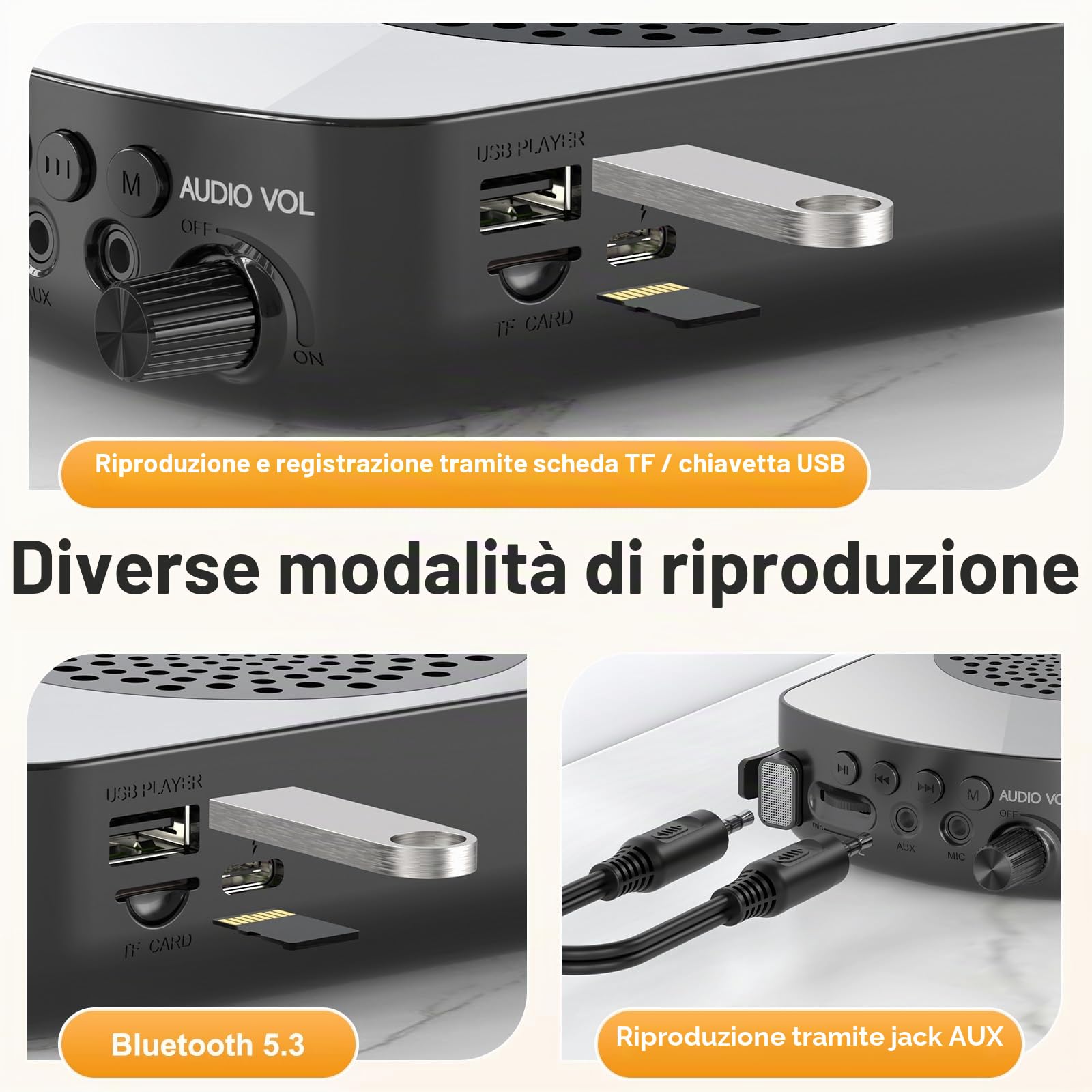 Amplificatore Vocale Wireless con Microfono Lavalier, Design Compatto con Ricarica e Custodia–Speaker Portatile per Insegnanti, Presentazioni,Allenamenti, Outdoor–Nero