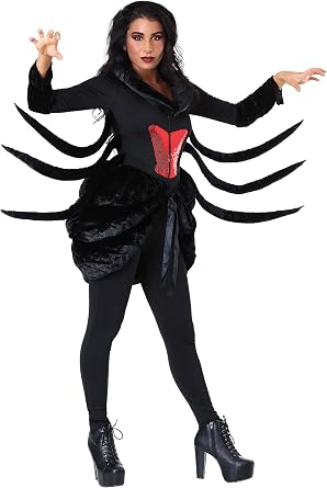 Black Widow Spider Womens Costume - Bodysuit with Bustle Skirt