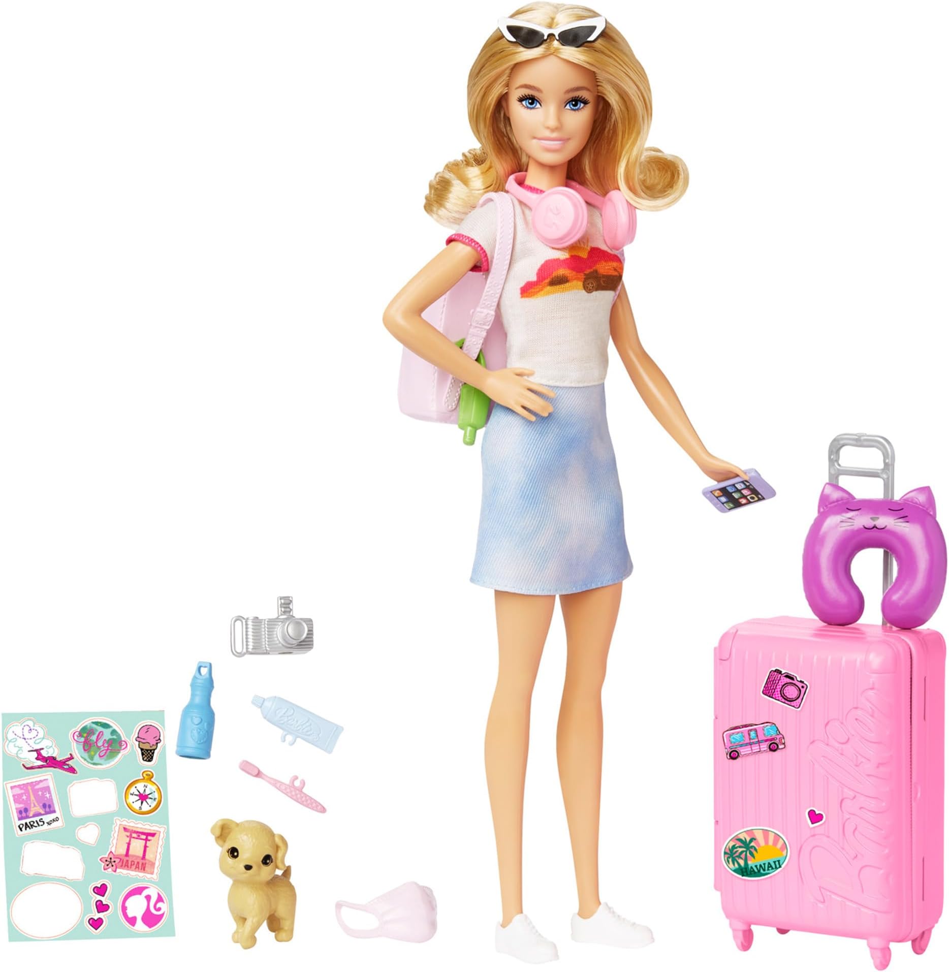 Barbie Doll & Fashion Pink Travel Set Dress-up Doll・House Pretend Play・Role Play Barbie Doll Ages 3+ Pink HJY18