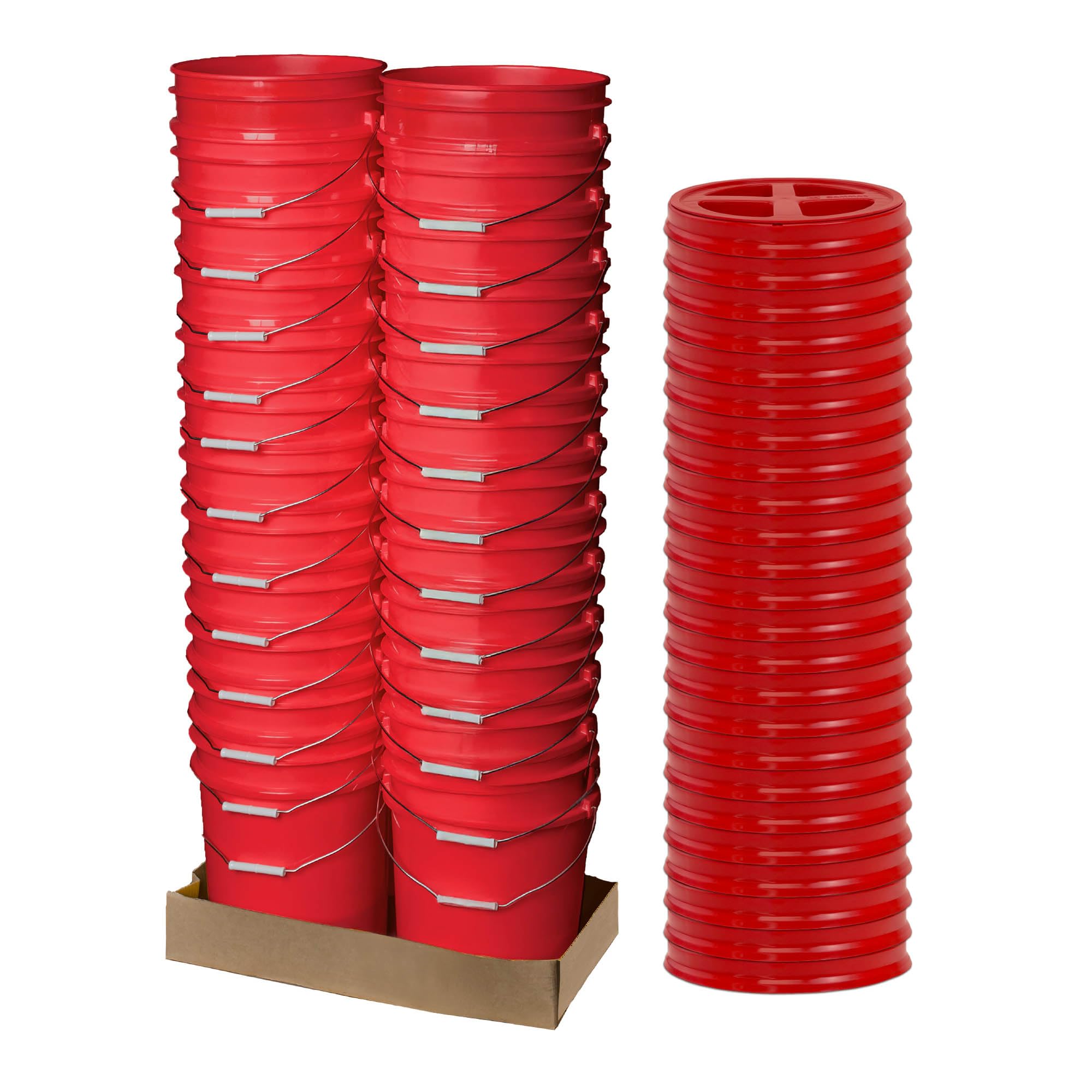 ePackageSupply 5 Gallon Bucket - Food Grade Bucket with Airtight Gamma Seal Screw-On Lid, BPA-Free, Heavy-Duty 90 Mil HDPE Plastic, Bulk Storage, Durable Container, Made in USA, Red/Red, 24 Packs