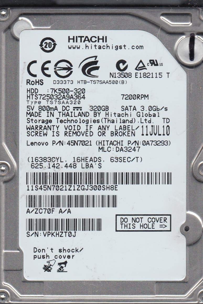 Amazon.com: HTS725032A9A364, PN 0A73293, MLC DA3247, Hitachi 320GB