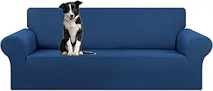 KEKUOU Stretch Oversized Sofa Slipcover 1 Piece Couch Sofa Cover (94"-110") Furniture Protector 4 Seater Sofa with Elastic Bottom for Kids,Pet.Jacquard Checked Pattern Fabric(X Large,Classic Blue)