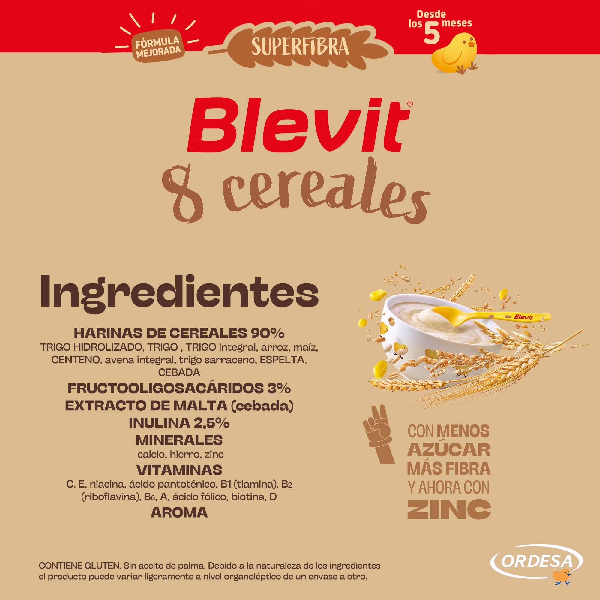 Blevit Superfibra 8 Cereales 500g Papilla para Bebé 5 Meses con Vitaminas, Minerales y Fibra