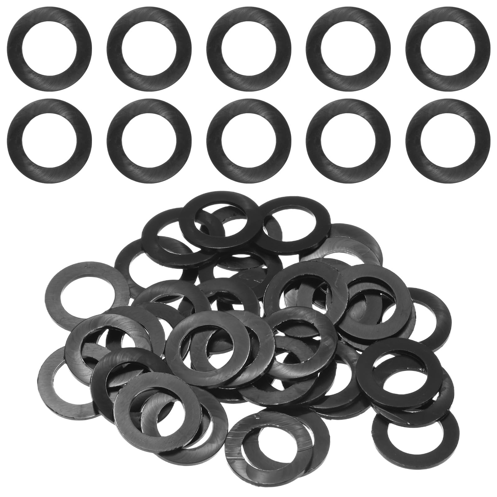 M METERXITY 60-Pack M10 Nylon Flat Washers 10mm ID 16mm OD 1mm Thick Round Plastic Plain Washer Fastener Sealing Spacer Gasket Ring for Household/Commercial [Black] — image 1
