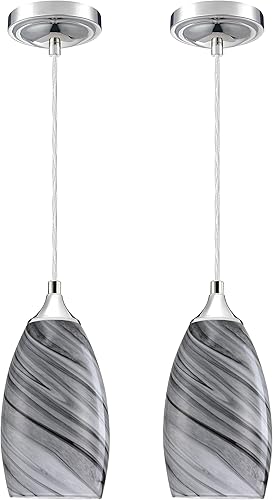 Miniatura 7 de Paquete de 3 lámparas colgantes ajustables para isla de cocina, con acabado de níquel pulido, soplado a mano, cristal de mármol, pantalla para bar,