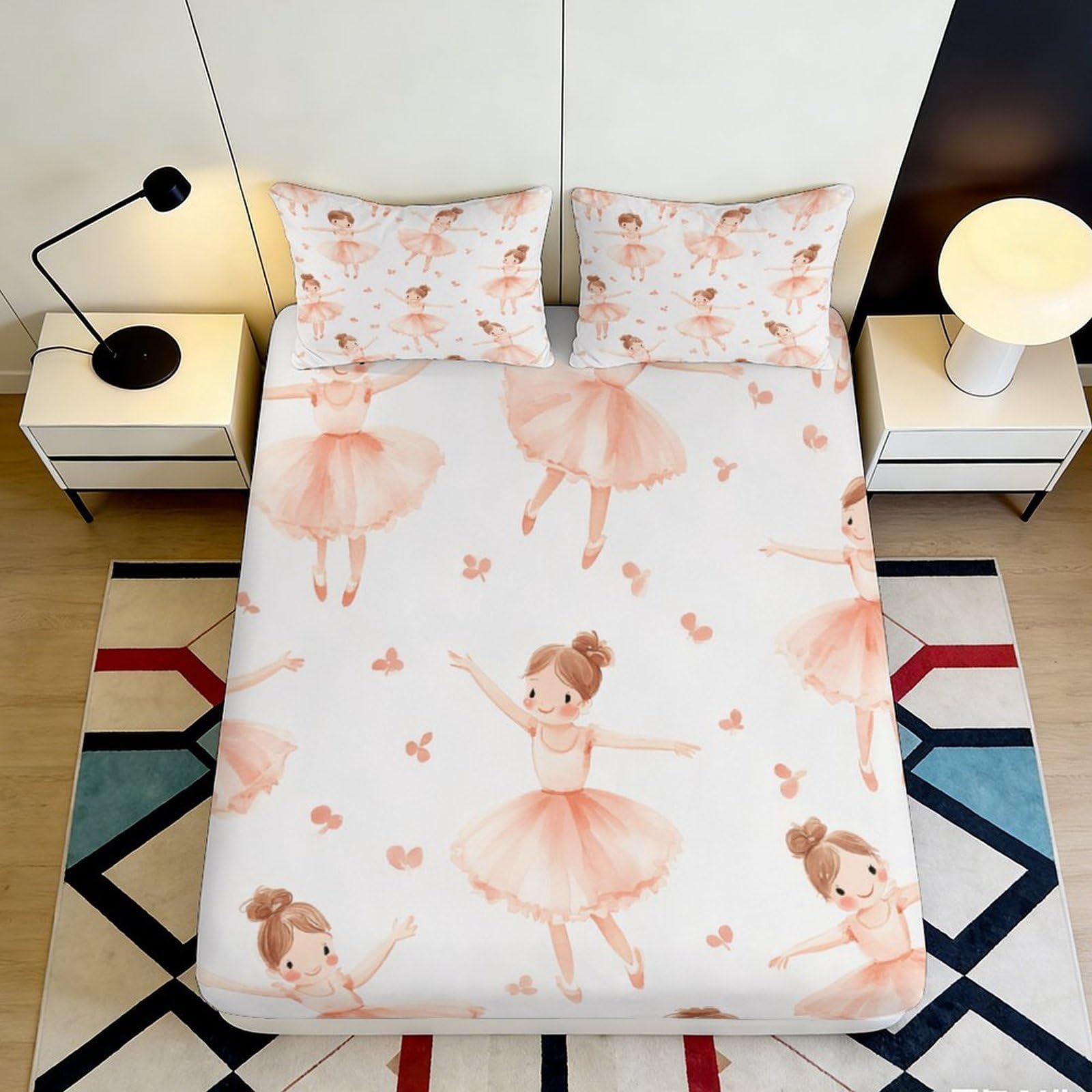 Jqzkxnhpbr Style-3 3D Printed Ballet Dancer Fitted Sheet Microfiber Soft Pink Bedroom Decor For Mattress Cover Dorms Guest Rooms 90X200x25cm