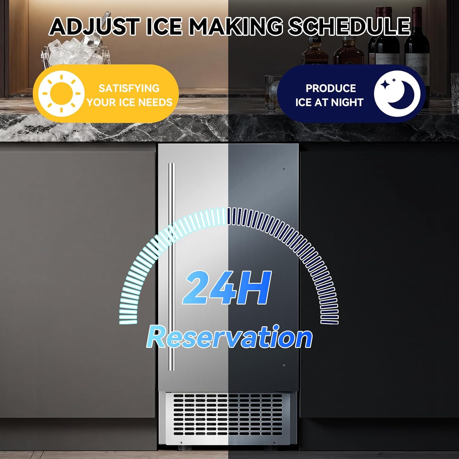 SOZT® Under Counter Ice Maker, 120LBS/24H Ice Machine, Self-Cleaning & 24H Timer, Commercial Ice Maker with 30LBS Storage - Reversible Door, Built-in/Freestanding Design for Home Bar Cafe Restaurant