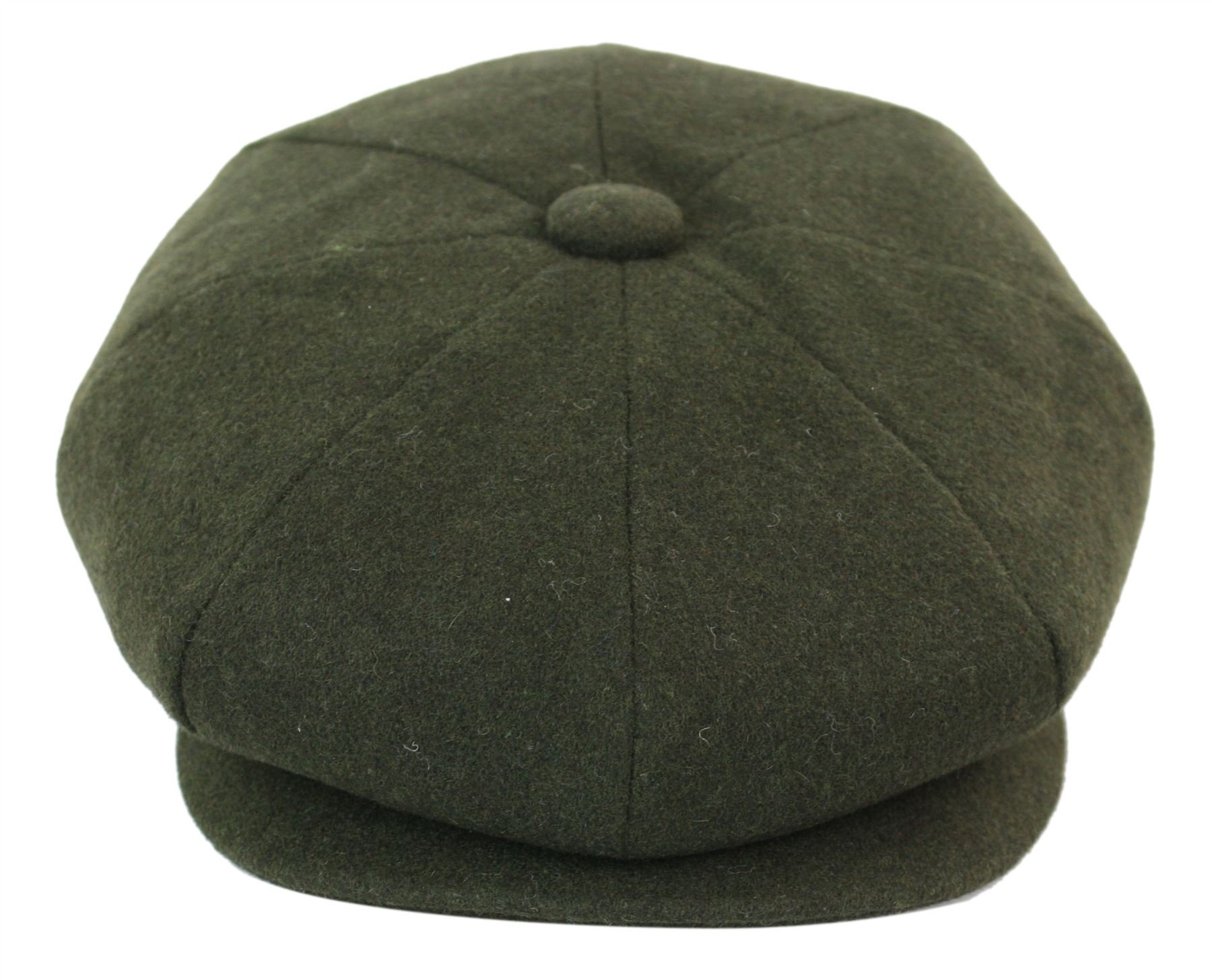 TruClothing - Men's Tweed Flat Cap - 8 Panel Newsboy - Olive - Wool - Size S