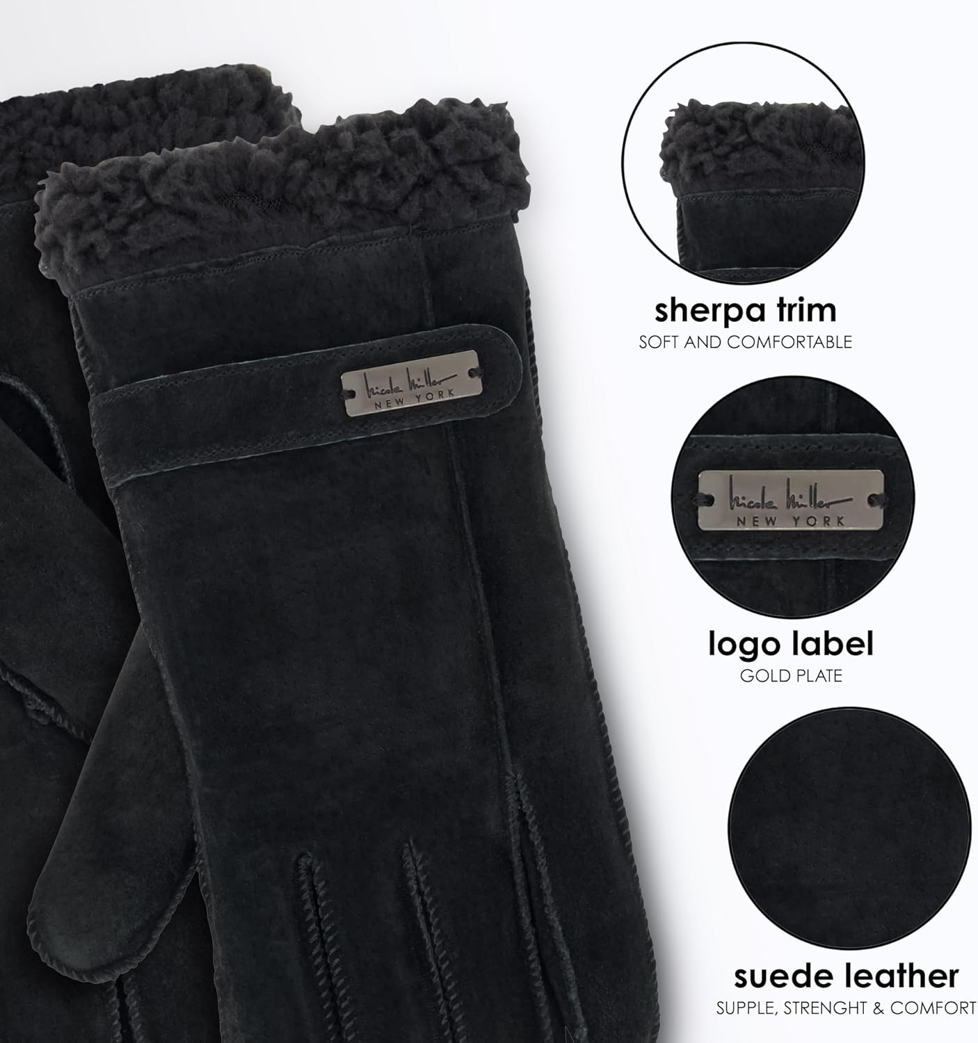 womens Winter Gloves Women - Suede Leather Gloves Warm for Cold Weather Sherpa Lined - Image 3