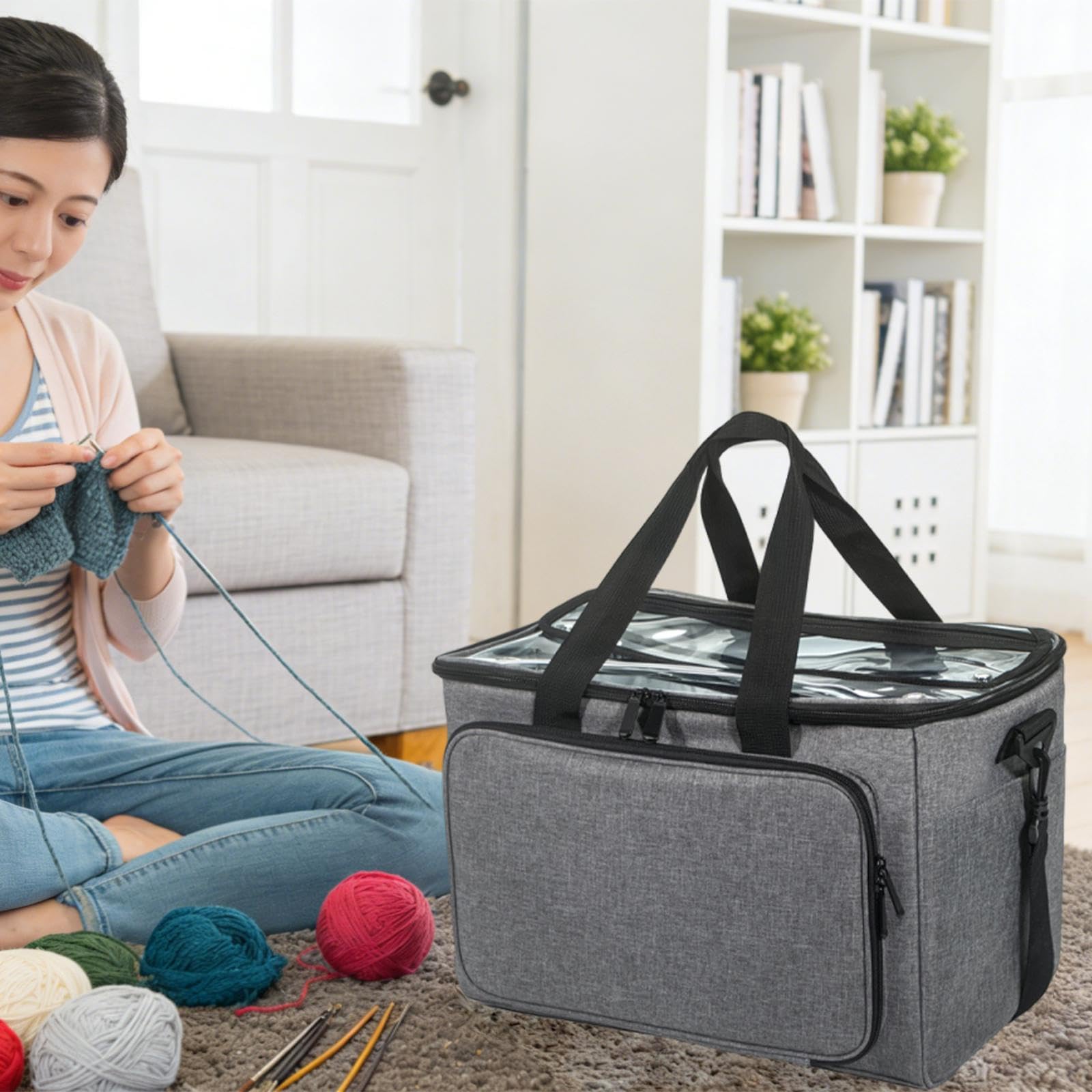 predolo Bolsa para Tejer, Bolsa para Hilo, versátil Estuche para Guardar Hilo, Ideal para proyectos sin terminar, Suministros de Costura, Accesorios y, Gris