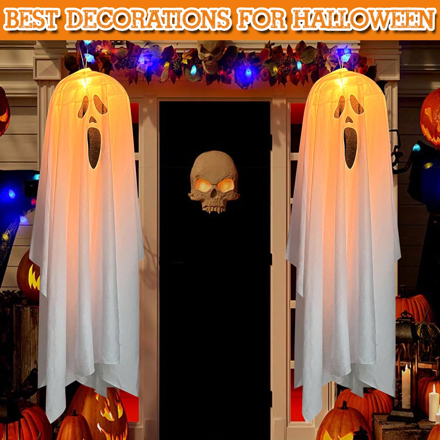 COMIN Décorations Gonflables D'Halloween En Forme De Citrouille, Fantôme Animé, Décoration D'extérieur Avec LED Intégrées Pour Décoration D'intérieur, Fête, Jardin, Pelouse