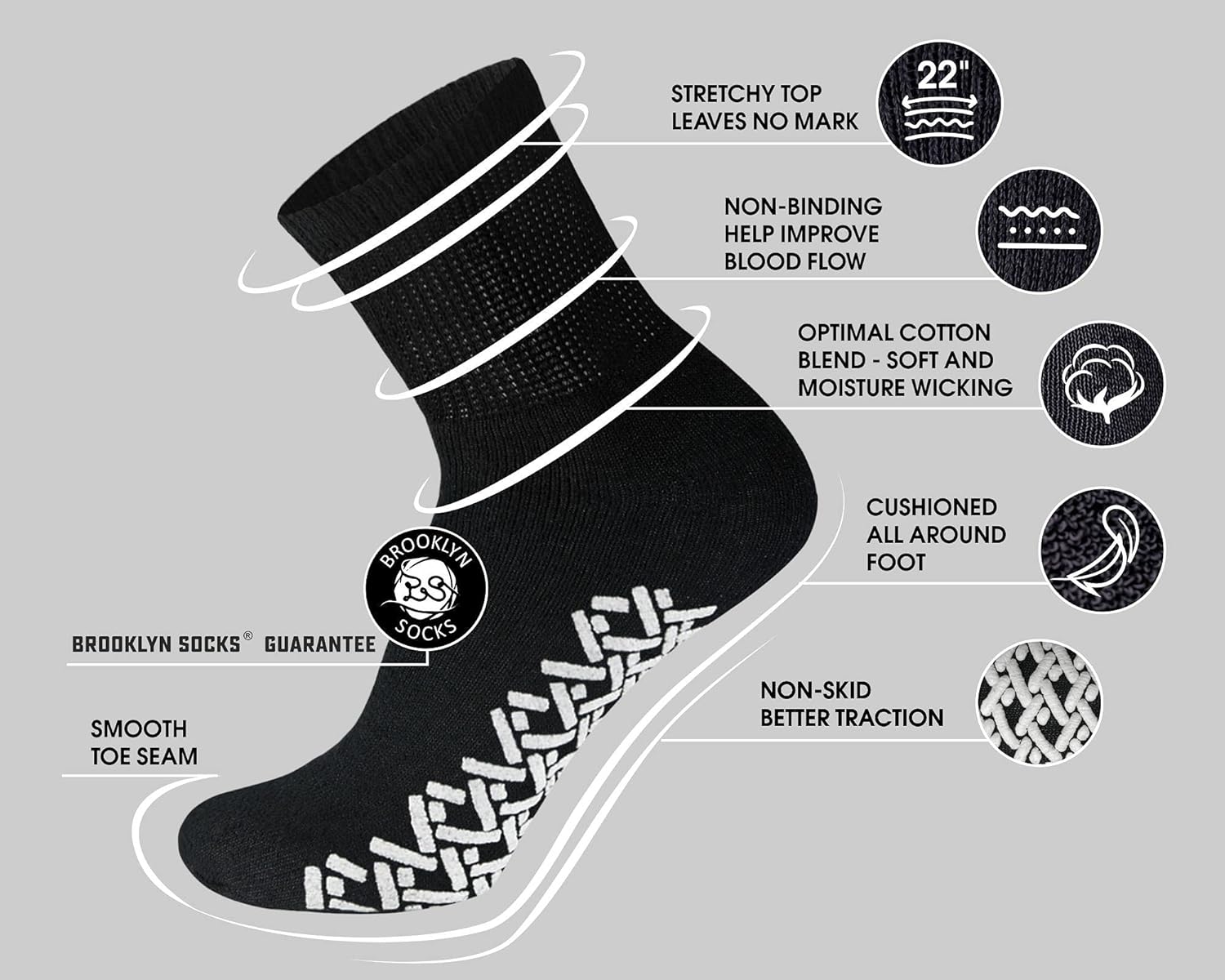 Non-Skid Cotton Ankle Socks, Non-Binding Neuropathy Diabetic Quarter Socks, 3-6 - 12 Pairs Pack - Image 4