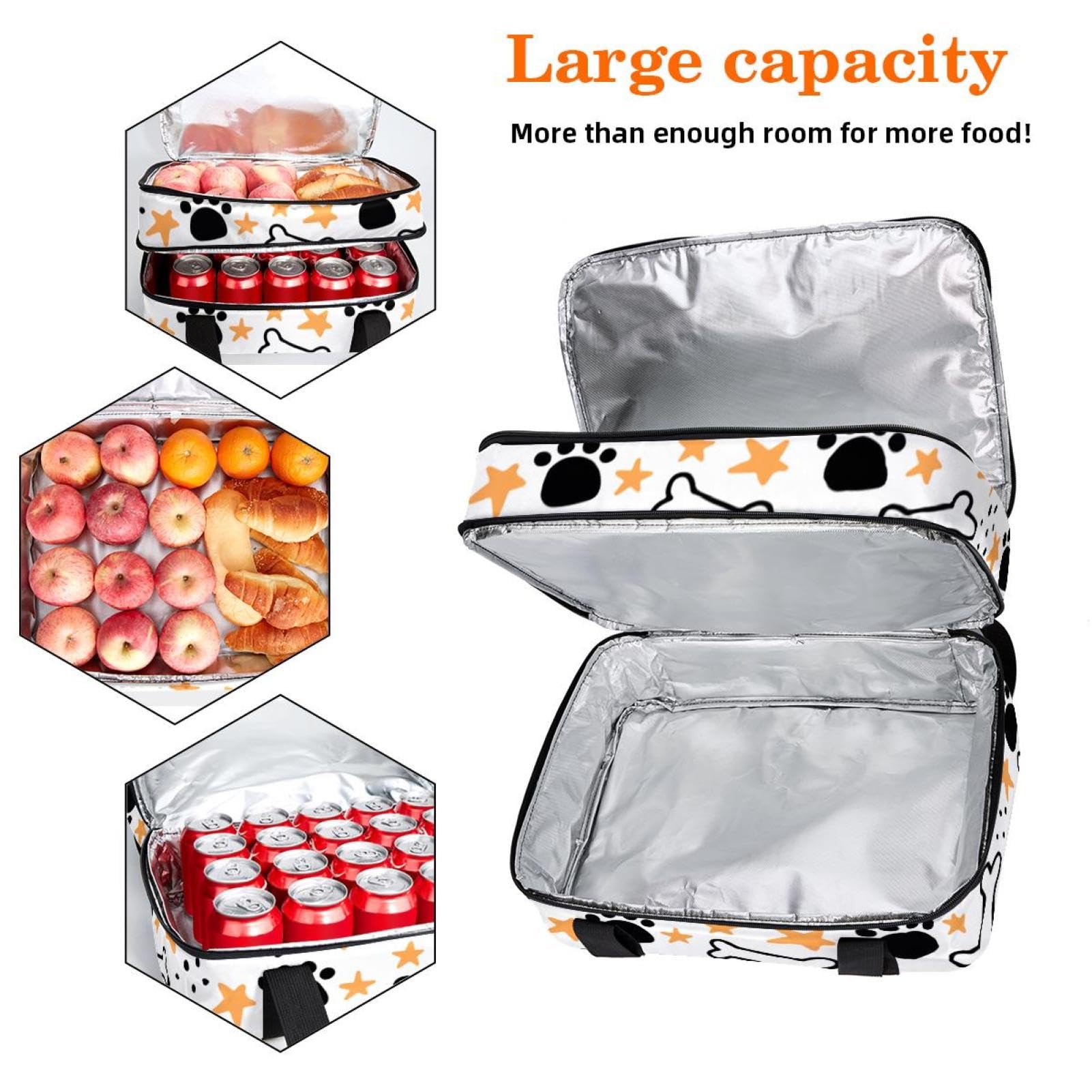 Grand sac à déjeuner isotherme pour homme et femme, double couche, étanche, étanche, réutilisable, sac fourre-tout pour le travail, l'école, le pique-nique, la plage, le camping, les voyages, motif os
