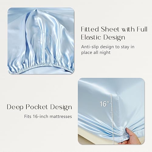 Miniatura 9 de ZIMASILK Sábana bajera ajustable 100% de seda de morera, juego de ropa de cama sin costuras con bolsillo profundo, ambos lados, seda 19 momme, 1