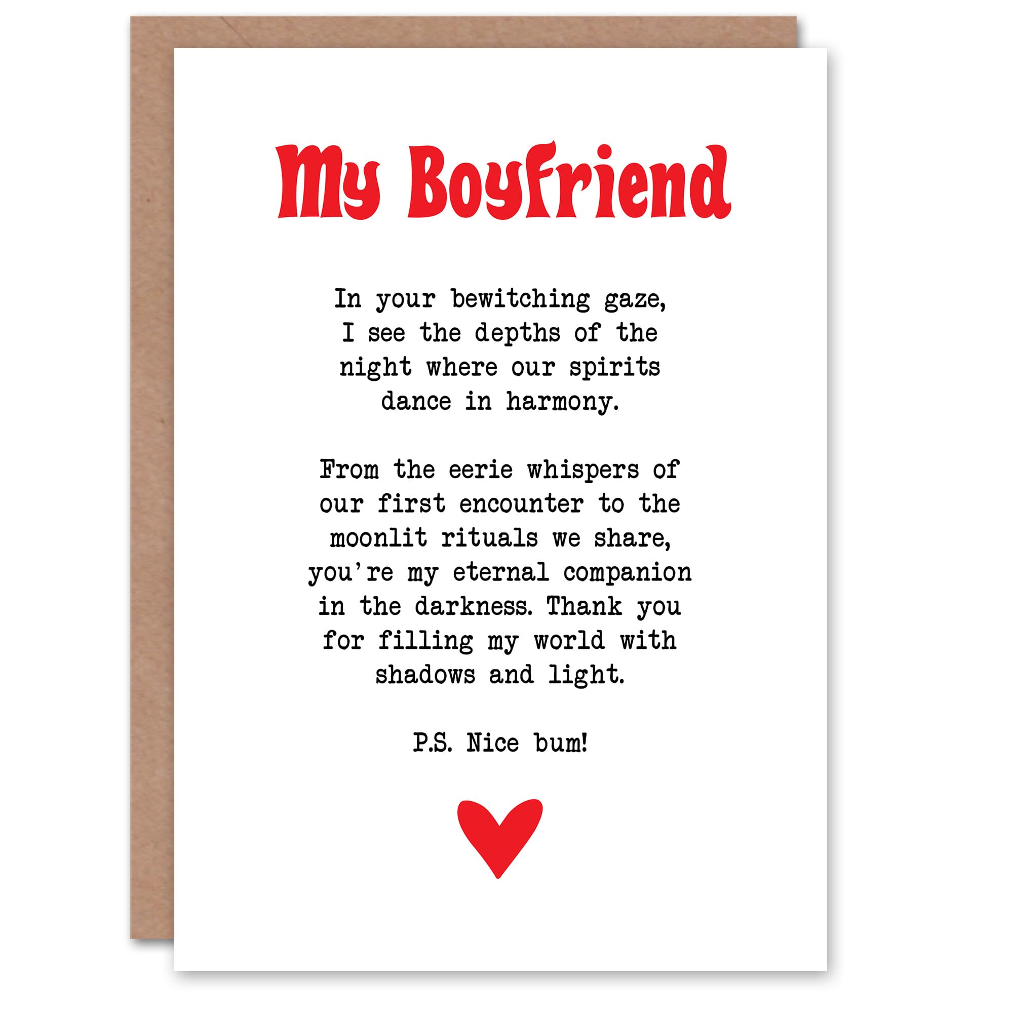 Artery8 Greeting Card Love Poem Goth Boyfriend Romantic Poetry Fun For Him Man Valentine's Day Card