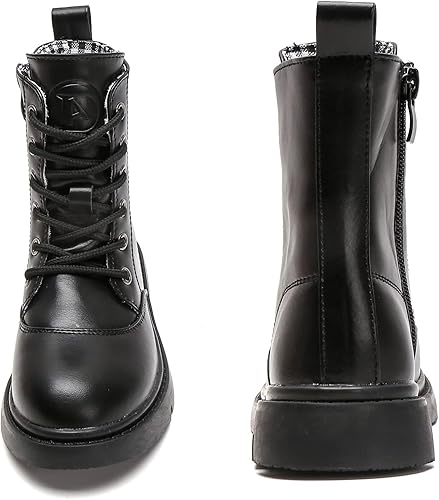 Miniatura 4 de kkdom Botas de combate impermeables con cordones y cremallera lateral a media pantorrilla para niños y niñas (niños pequeñosniños grandes)