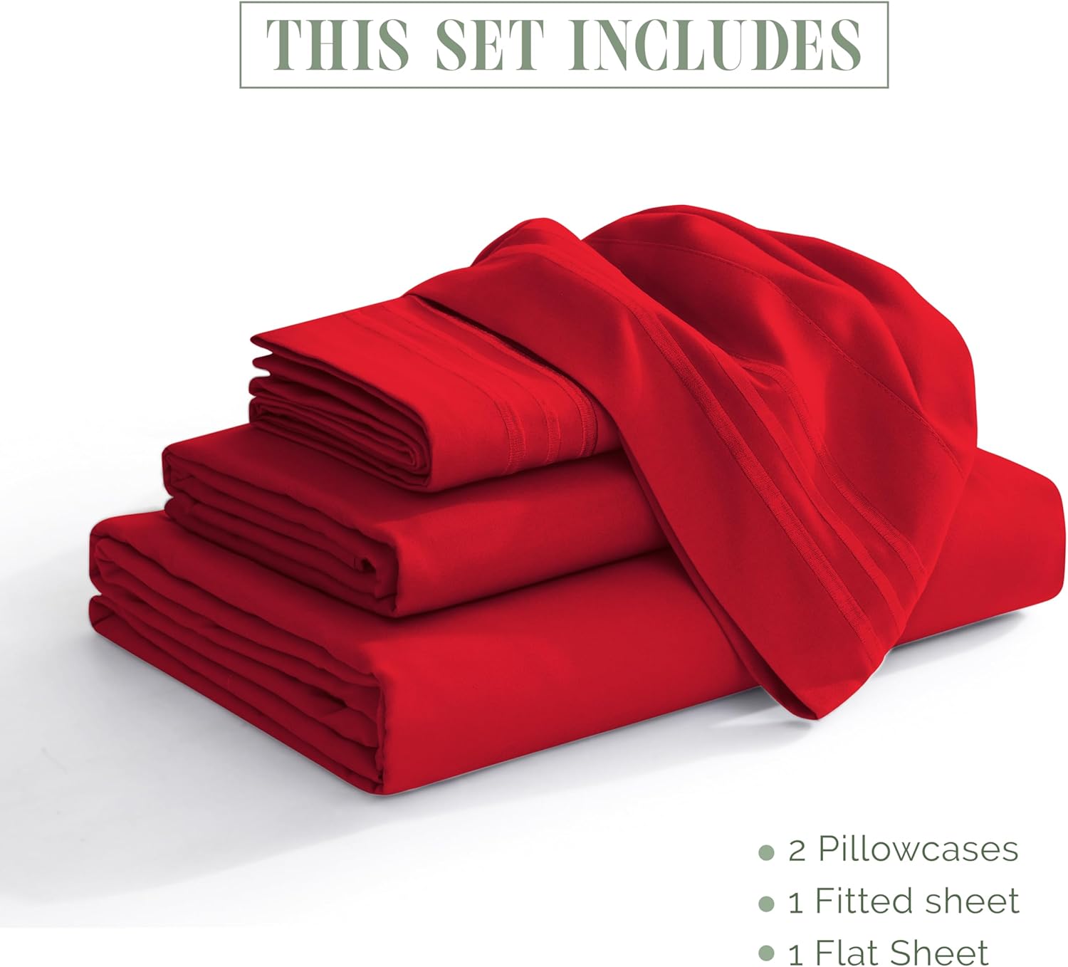 Elegant Comfort Luxury 4-Piece Bed Sheet Set - Luxury Bedding 1500 Premium Hotel Quality Microfiber, Wrinkle Resistant Cool & Breathable, Easy Elastic Fitted, Queen, Red