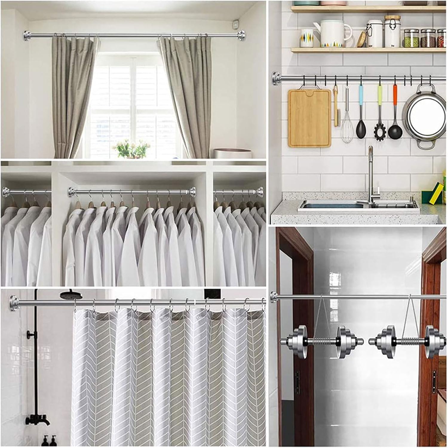 No Drilling Adjustable Telescopic Rail Shower Curtain Rail No Drilling Extendable Curtain Rail for Bathroom, Shower, Cabinet 30-260 cm,Silver-55~85CM