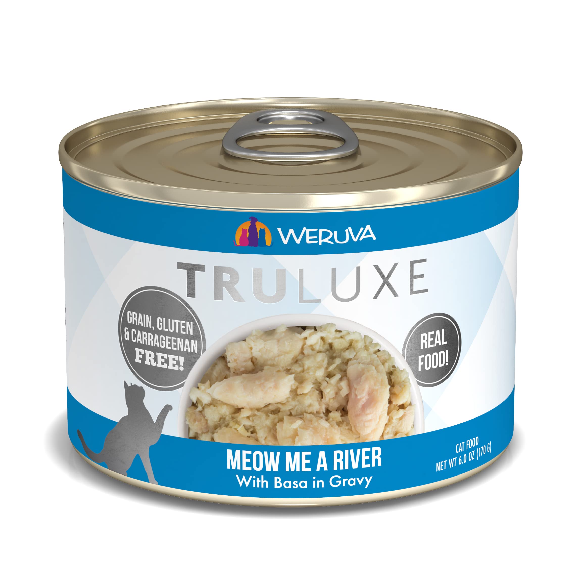 WeruvaTruLuxe Cat Food, Meow Me a River with Basa in Gravy, 6oz Can (Pack of 24)