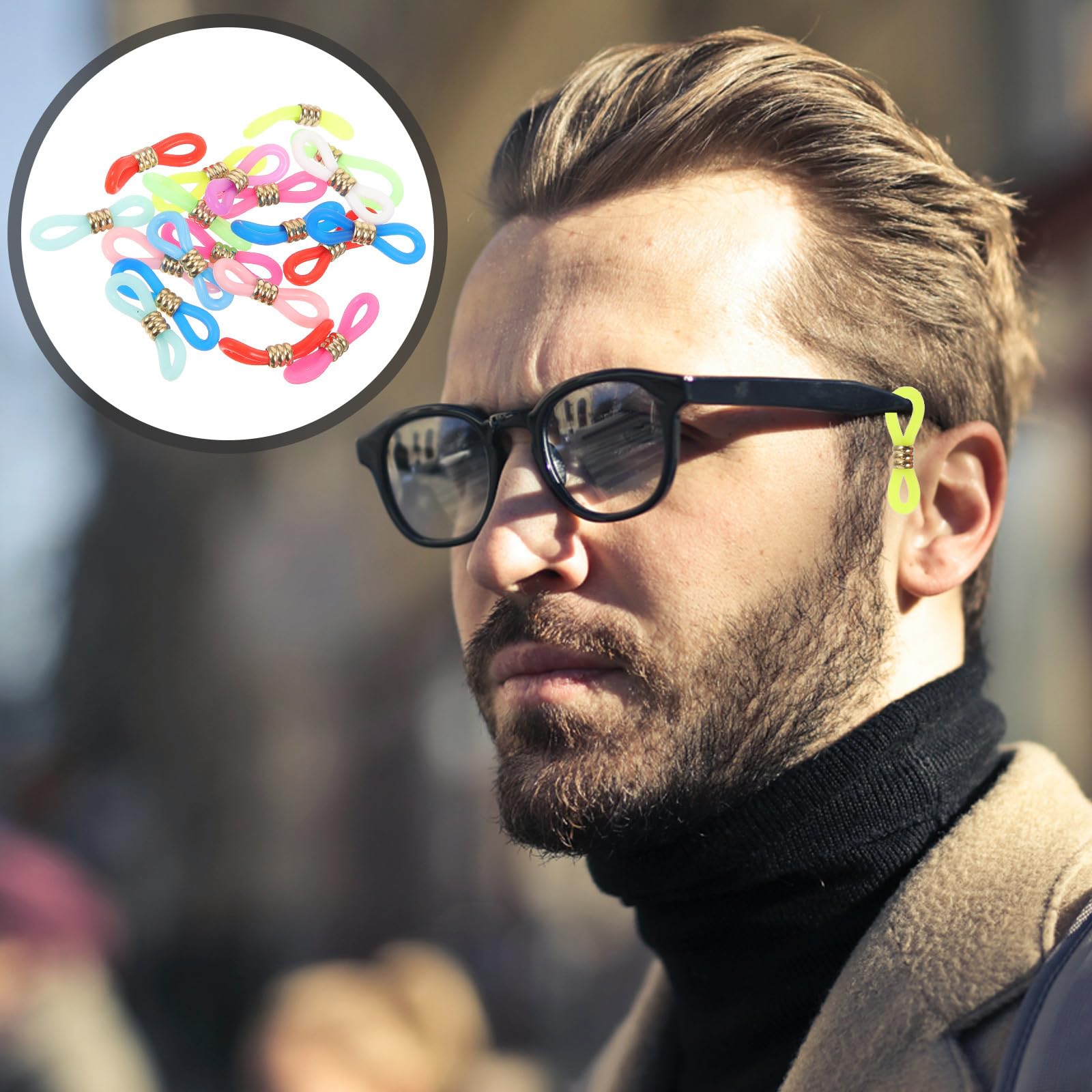 BESTonZON 60 Pièces Embouts Antidérapants en Silicone et Métal pour Lunettes, Support de Chaînette Réglable, Accessoires Classiques et Élégants pour Maintien Sécurisé des Lunettes
