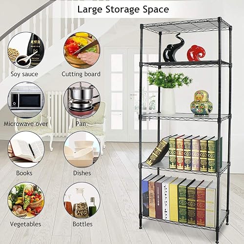 Miniatura 10 de Estantería de alambre de 5 niveles NSF de altura ajustable de acero utilitario de grado comercial con forro de estante estante de metal resistente