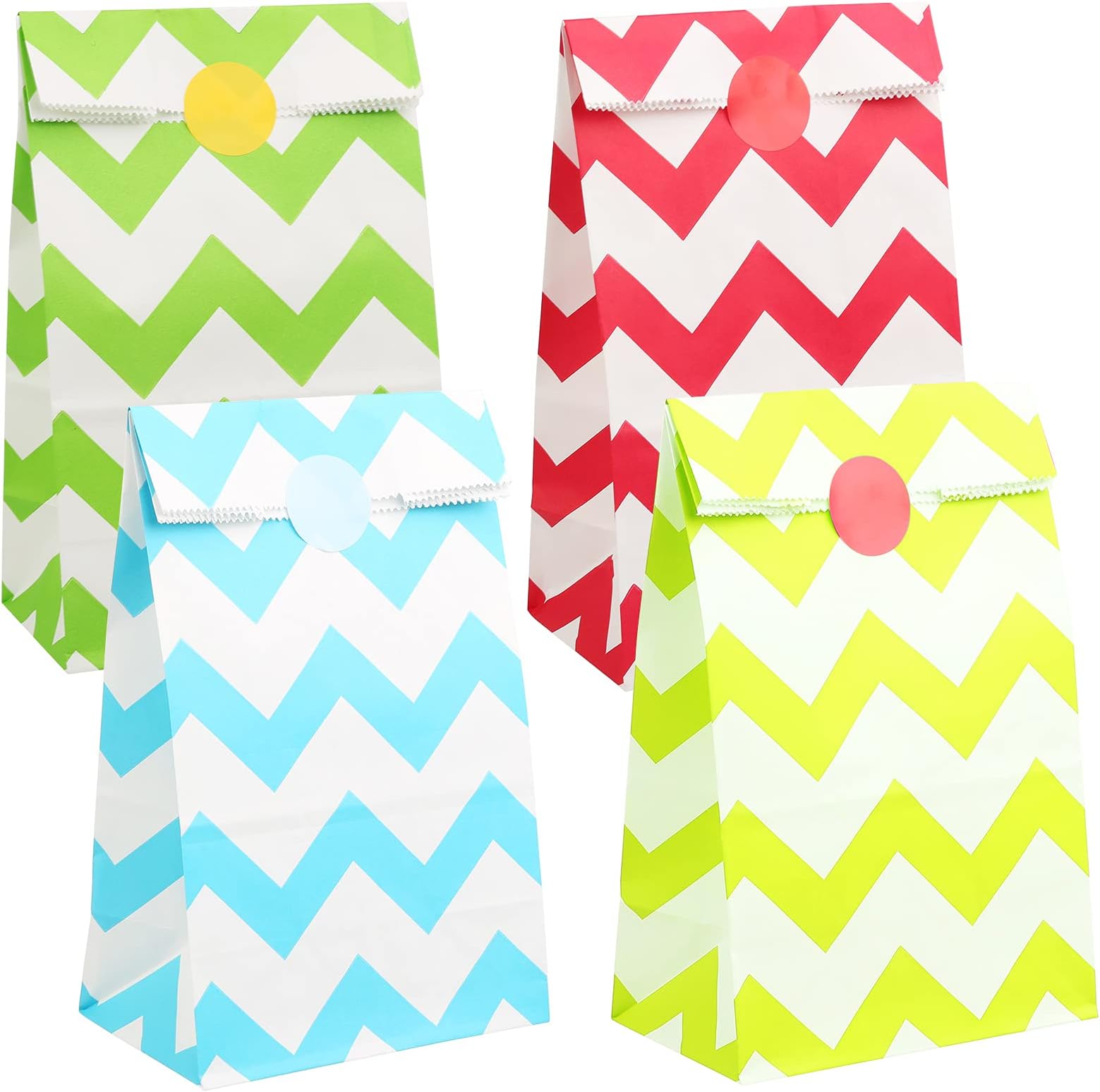 LXQ 20PCS Colorful Paper Party Bags Craft Paper Bags for Gift Sweet Bags With Sticker Wavy Paper Bags for Parties, Shops, Celebrations, Festivals, Medium
