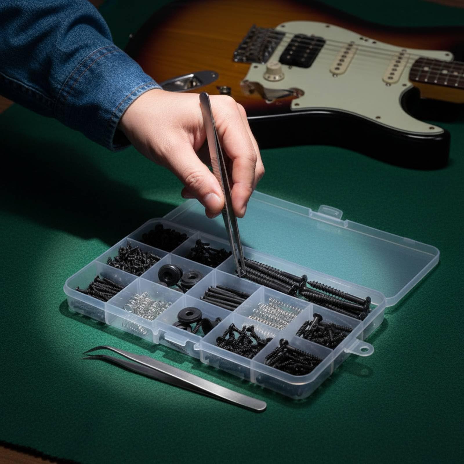 254-teiliges Gitarrenhardware-set mit Verschiedenen Schrauben Und Gurtknöpfen aus Rostfreiem mit Gebogener Pinzette für Den Einfachen Austausch von Tonabnehmern Und Stegen, Silber