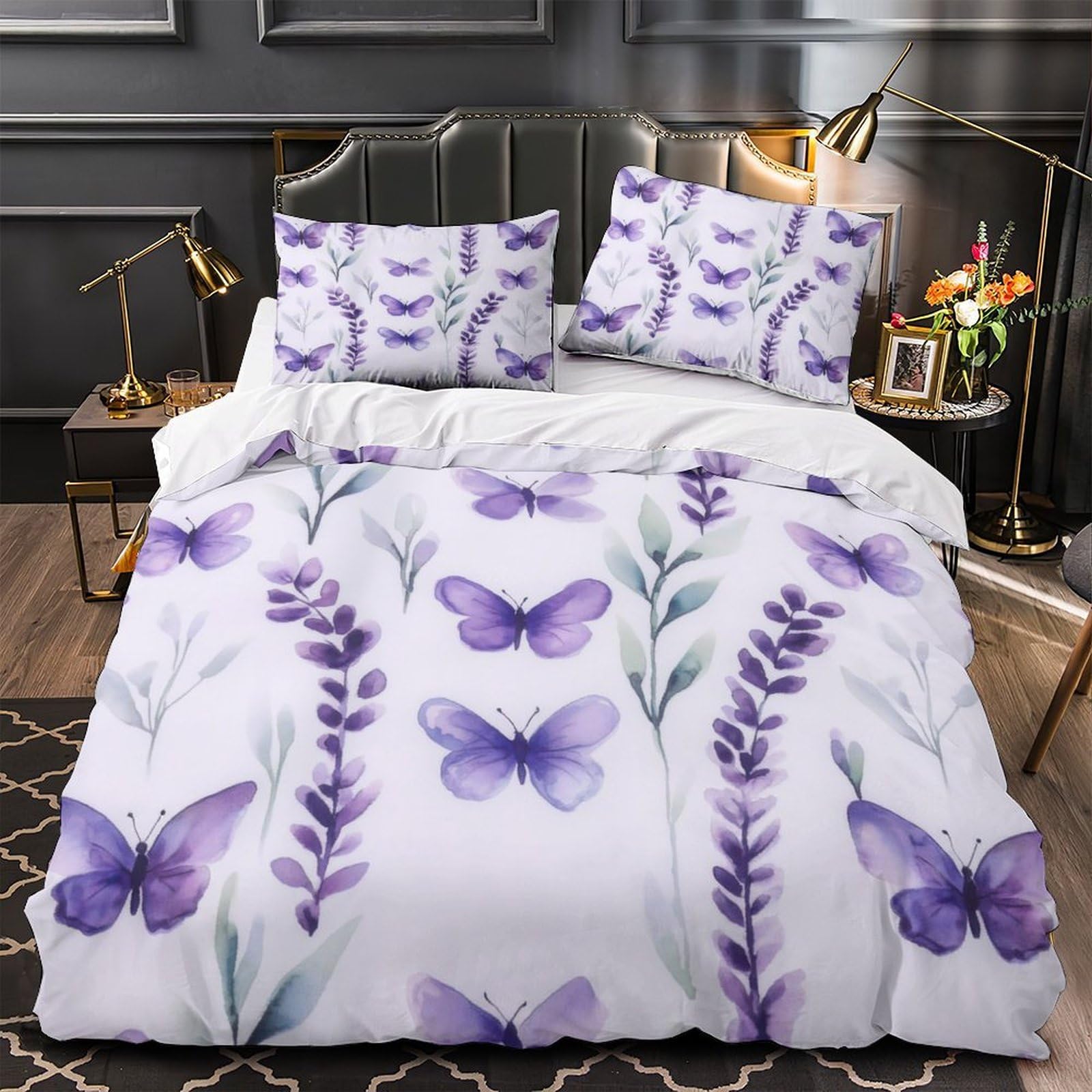 Housse de couette papillons violets impression 3D aquarelle haute définition