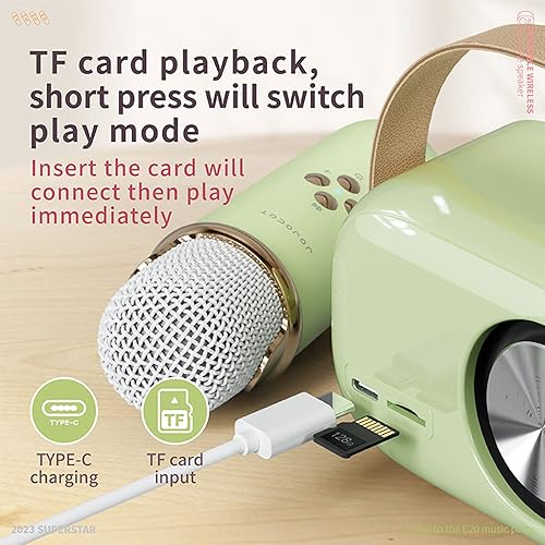 Miniatura 8 de Mini máquina de karaoke, máquina de karaoke para niños y adultos, lindo karaoke con micrófono, altavoz Bluetooth portátil con micrófono, estilo