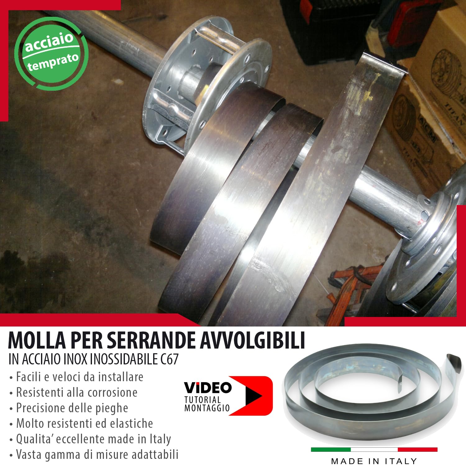 Molla per Serranda Avvolgibile in Acciaio Temprato C67 - Molle per Serrande Saracinesca Garage di alta qualità in varie misure (55x1.2mm L350cm)