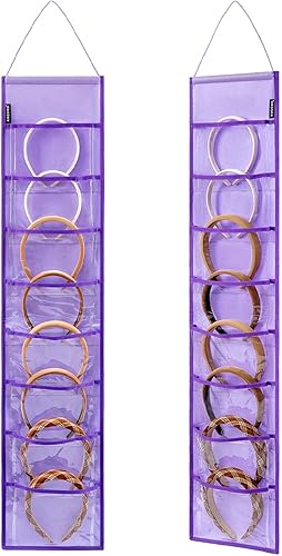 Organizador de diadema para colgar en la pared, cintas para el cabello, accesorios para el cabello con bolsillos transparentes (8 bolsillos, 2